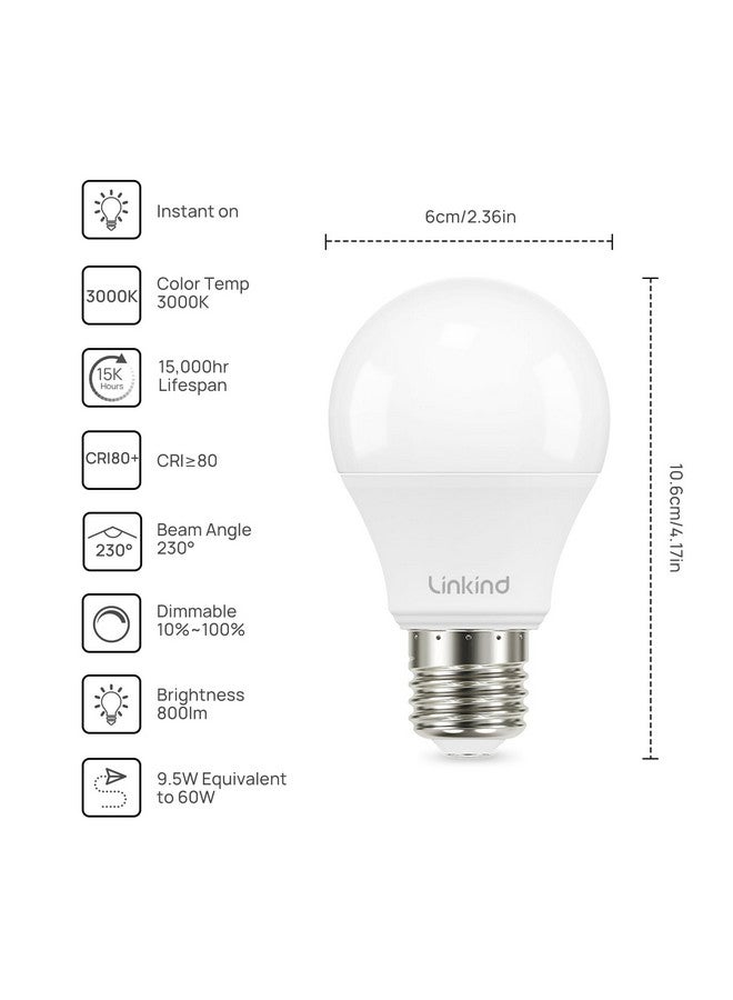 Linkind A19 LED Light Bulbs, 60W Equivalent Dimmable Light Bulbs, 3000K Warm White, 9.5W 800 Lumens LED Bulbs, E26 Standard Base 120V, UL Listed, Lighting for Bedroom Living Room Home Office, 6 Packs - Image 1