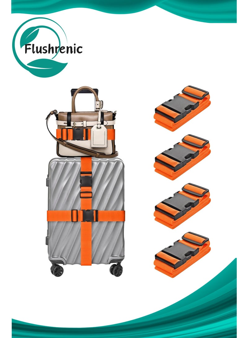 Flushrenic Luggage Straps for Suitcases TSA Approved, 4 Pack Adjustable Suitcase Straps for Luggage， with Name Card Luggage Belt Strap Travel Belt for Luggage - Orange - Image 1