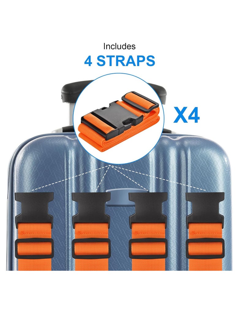 Flushrenic Luggage Straps for Suitcases TSA Approved, 4 Pack Adjustable Suitcase Straps for Luggage， with Name Card Luggage Belt Strap Travel Belt for Luggage - Orange - Image 3