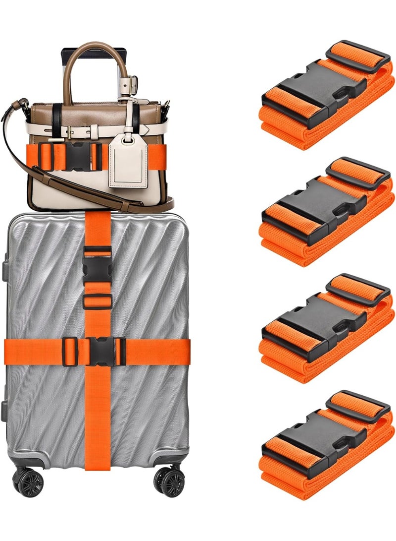 general Luggage Straps for Suitcases TSA Approved, 4 Pack Adjustable Suitcase Straps for Luggage， with Name Card Luggage Belt Strap Travel Belt for Luggage - Orange - Image 1