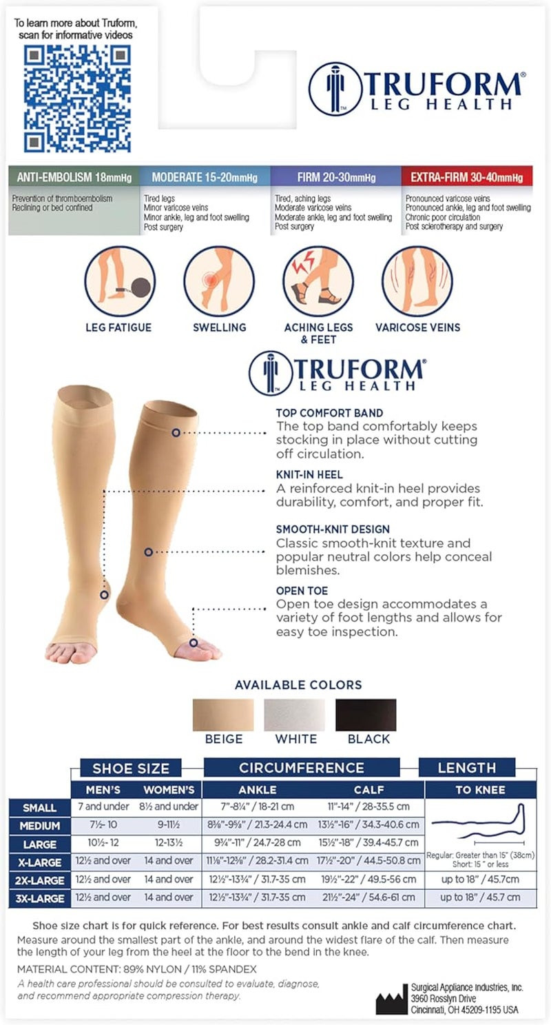 Truform جوارب جراحية من تروفورم، ضغط 18 مم زئبقي، بطول يصل إلى الركبة، مفتوحة من الأمام، بيج، 3X-كبير - Image 5