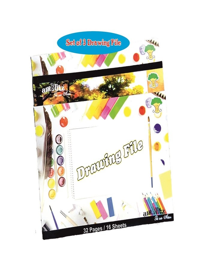 Amblitz Drawing Book |Plain Sketch Pad for Kids, Students| 32 White Unruled Pages |16 Sheets| A4 Size Approx (29 x 21 cm)| Soft Cover | Drawing Copy for Sketching, Colouring & Painting | Pack of 3 - Image 2