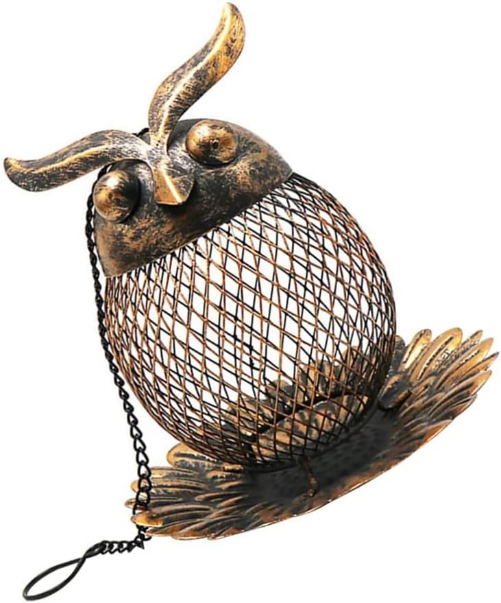 ويوبلز مغذي طيور على شكل بومة، مغذي طيور نحاسي، مغذي بذور الطيور البرية، مغذي طيور مقاوم للصدأ، متين، جميل، ديكور مثالي للأماكن الخارجية - Image 4