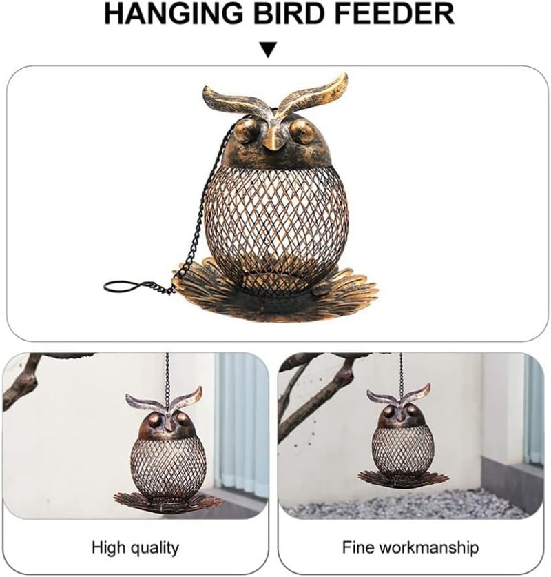 ويوبلز مغذي طيور على شكل بومة، مغذي طيور نحاسي، مغذي بذور الطيور البرية، مغذي طيور مقاوم للصدأ، متين، جميل، ديكور مثالي للأماكن الخارجية - Image 5