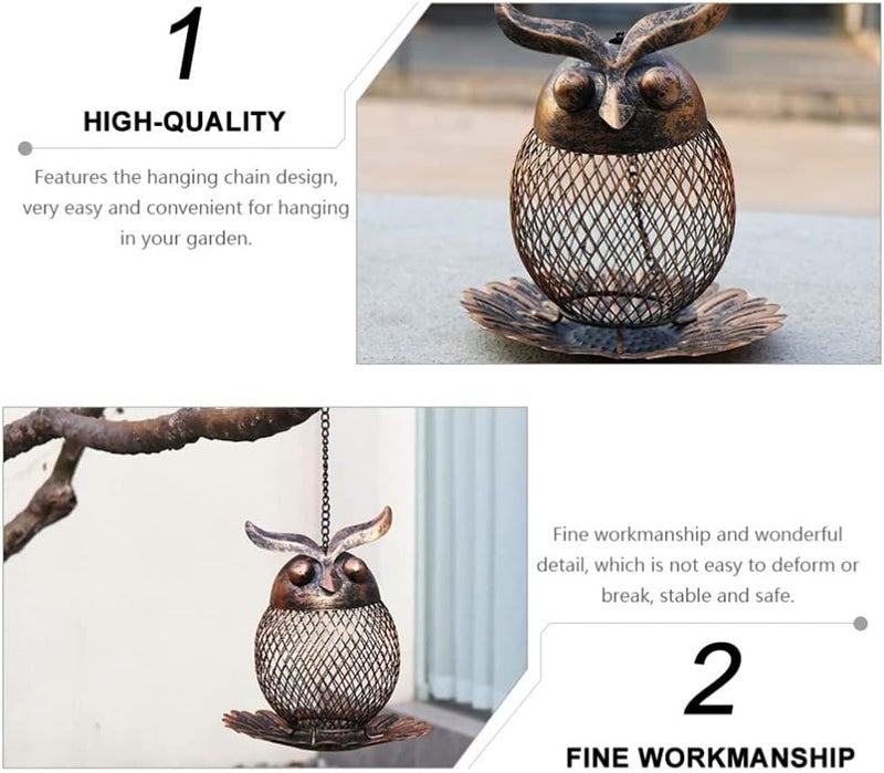 ويوبلز مغذي طيور على شكل بومة، مغذي طيور نحاسي، مغذي بذور الطيور البرية، مغذي طيور مقاوم للصدأ، متين، جميل، ديكور مثالي للأماكن الخارجية - Image 2