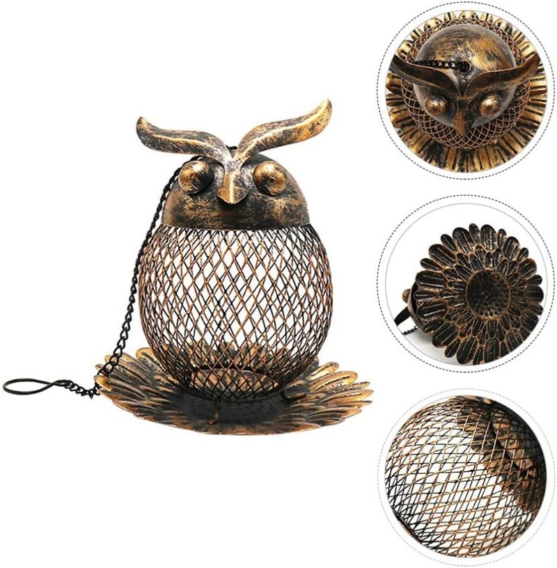 ويوبلز مغذي طيور على شكل بومة، مغذي طيور نحاسي، مغذي بذور الطيور البرية، مغذي طيور مقاوم للصدأ، متين، جميل، ديكور مثالي للأماكن الخارجية - Image 3