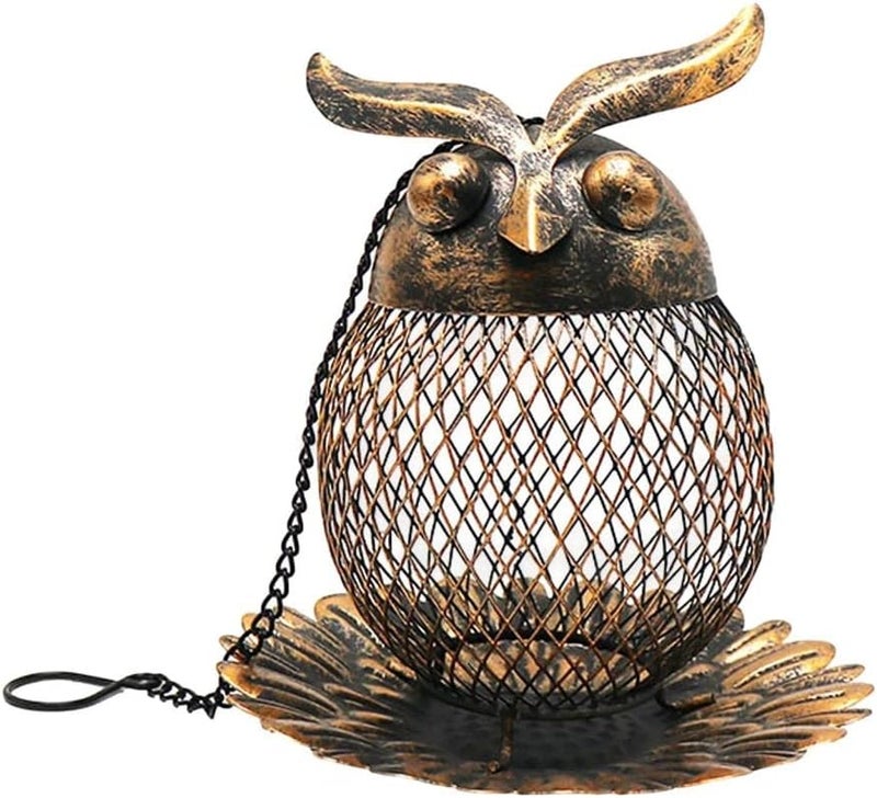 ويوبلز مغذي طيور على شكل بومة، مغذي طيور نحاسي، مغذي بذور الطيور البرية، مغذي طيور مقاوم للصدأ، متين، جميل، ديكور مثالي للأماكن الخارجية - Image 1