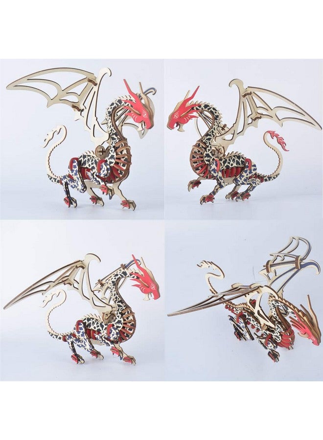 3D Wooden Puzzles Laser Engraving Diy Safe Assembly Constructor Kit Toy For Teens And Adults World Animal Mechanical 3D Models For Selfassembly (G1 Flying Dragon) - Image 5