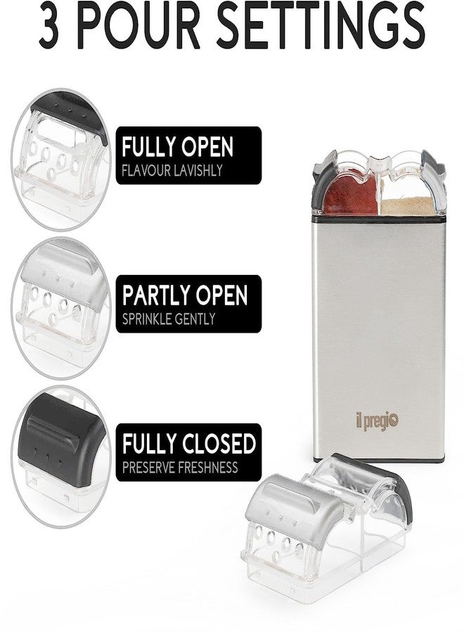 il pregio Salt & Pepper Shaker - Double Spice Stainless Steel Seasoning Jar Shaker - 2 in 1 Salt and Pepper Dispenser with Adjustable Pour Holes | 2.3oz Per Side - Image 2