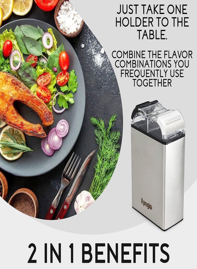 il pregio Salt & Pepper Shaker - Double Spice Stainless Steel Seasoning Jar Shaker - 2 in 1 Salt and Pepper Dispenser with Adjustable Pour Holes | 2.3oz Per Side - Image 3