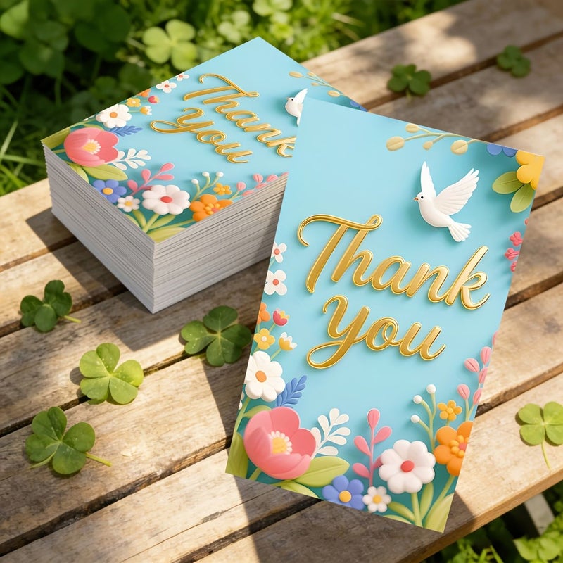 50 Floral Thank You Cards With Dove Pattern For Gift Wrapping Event Decoration Party Holiday Business - Image 2