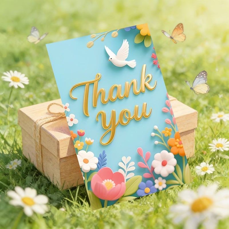 50 Floral Thank You Cards With Dove Pattern For Gift Wrapping Event Decoration Party Holiday Business - Image 1