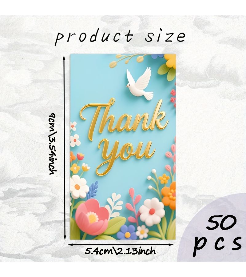 50 Floral Thank You Cards With Dove Pattern For Gift Wrapping Event Decoration Party Holiday Business - Image 3
