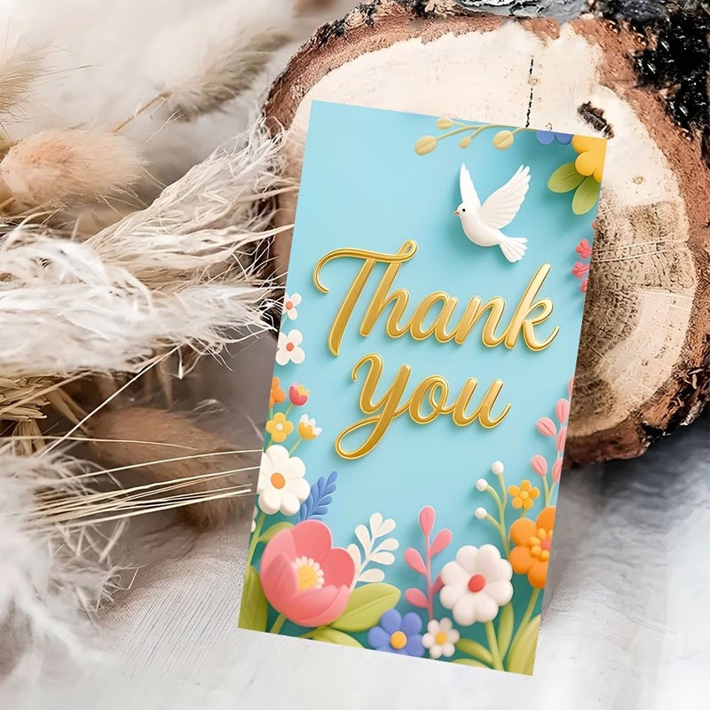 50 Floral Thank You Cards With Dove Pattern For Gift Wrapping Event Decoration Party Holiday Business - Image 5