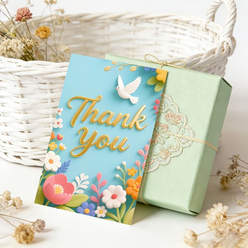 50 Floral Thank You Cards With Dove Pattern For Gift Wrapping Event Decoration Party Holiday Business - Image 4
