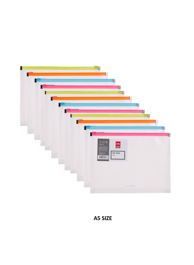 Deli 12-Piece Zipper Bag A5 Size Assorted Colours - Image 1