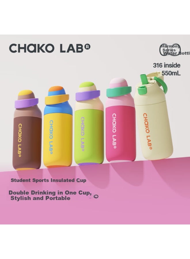 Chakolab Dual-drinking Children's Insulated Cup, Student Straw Cup, Large Capacity Sports Water Bottle, Portable Office Cup, Stylish Kaka Cup - Image 1