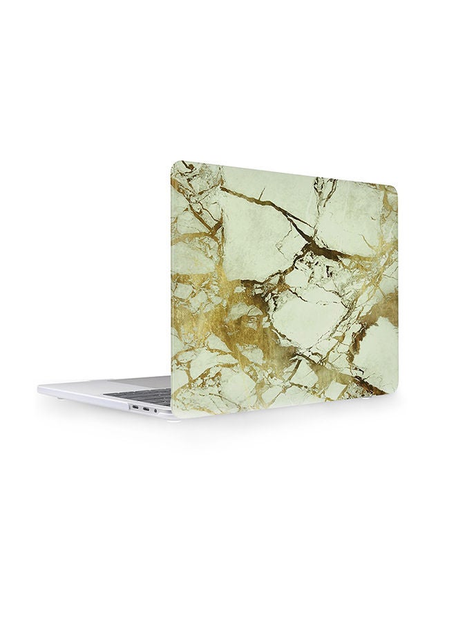O Ozone Marble Pattern Hard Case For MacBook Pro 14 inch A2442 2021 M1 Pro / M1 Max Chip and Touch ID Protective Plastic Shell Case Cover - White and Gold Marble  - Image 1