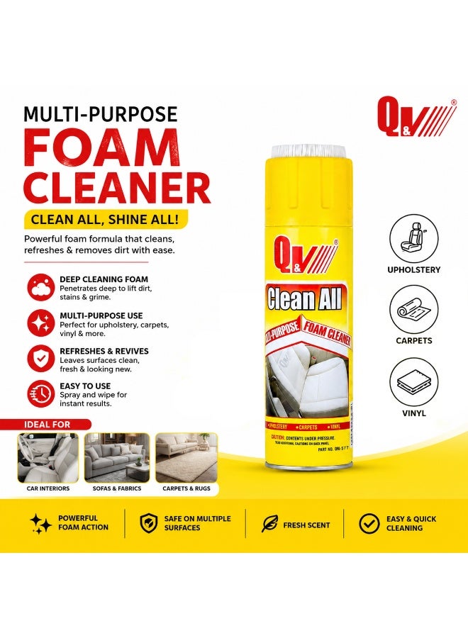 Multi Purpose Foam Cleaner Spray with Brush for Car Interior Upholstery Carpet Fabric Vinyl Dashboard Door Panels Leather Seat Cleaner Stain Remover Home Office Sofa Rug Shoe Cleaning Foam Aerosol Fresh Scent 650ml - Image 2