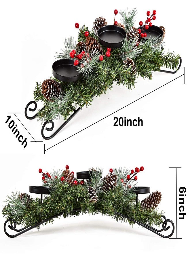 Lvydec Christmas Candle Holder Table Centerpiece Clearance - Pine Cones and Red Berry Table Centerpiece with 3 Candle Holders for Festival Home Decoration, 20" x 10" x 6"(L x W x H) - Image 4