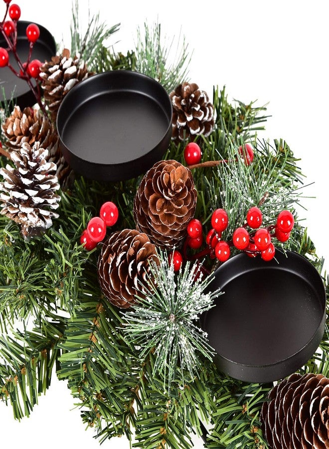 Lvydec Christmas Candle Holder Table Centerpiece Clearance - Pine Cones and Red Berry Table Centerpiece with 3 Candle Holders for Festival Home Decoration, 20" x 10" x 6"(L x W x H) - Image 2