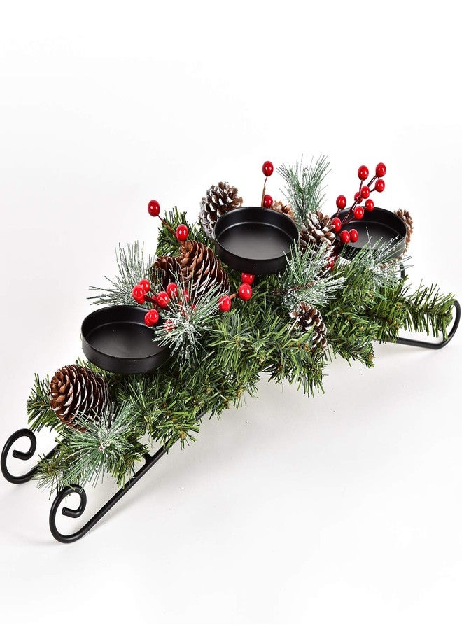 Lvydec Christmas Candle Holder Table Centerpiece Clearance - Pine Cones and Red Berry Table Centerpiece with 3 Candle Holders for Festival Home Decoration, 20" x 10" x 6"(L x W x H) - Image 1