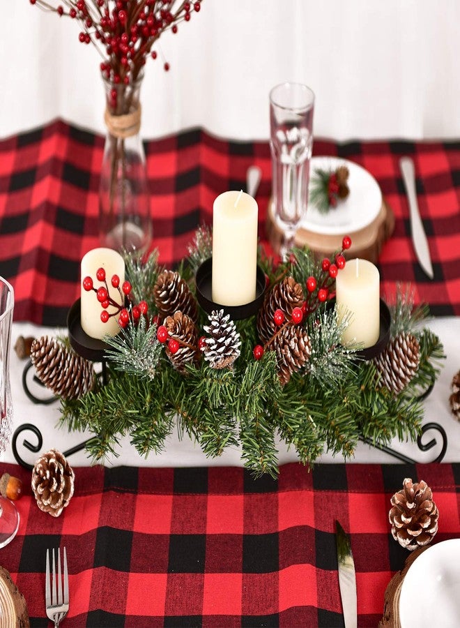 Lvydec Christmas Candle Holder Table Centerpiece Clearance - Pine Cones and Red Berry Table Centerpiece with 3 Candle Holders for Festival Home Decoration, 20" x 10" x 6"(L x W x H) - Image 3