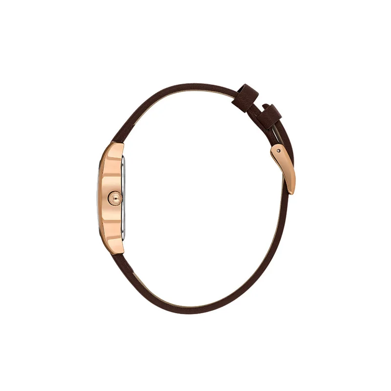 DANIEL KLEIN Women's Leather Rose Gold Alloy Case Analog Silver Barrel Sunray Dial Japanese Quartz Premium 50 Meters Water Resistant