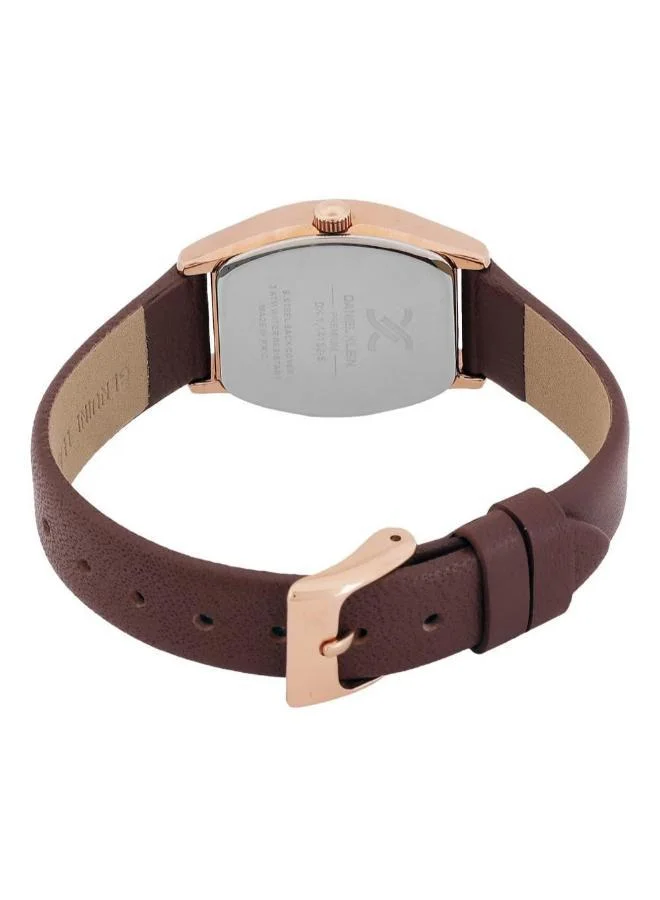 DANIEL KLEIN Women's Leather Rose Gold Alloy Case Analog Silver Barrel Sunray Dial Japanese Quartz Premium 50 Meters Water Resistant