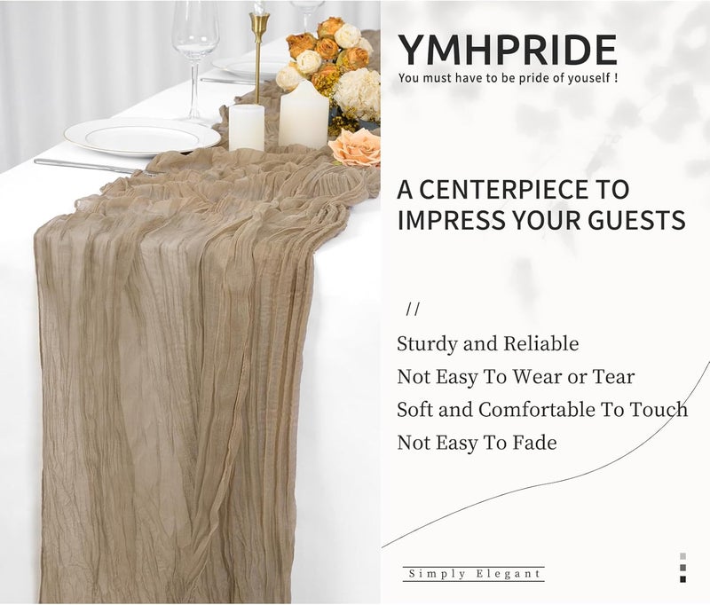 YMHPRIDE 2 Packs Cheesecloth Table Runner Nude, 90x300cm Brown Rustic Gauze Fabric Boho Table Runner, Cheesecloth Wedding Table Decor for Wedding Party Bridal Shower Table Decorations - Image 5