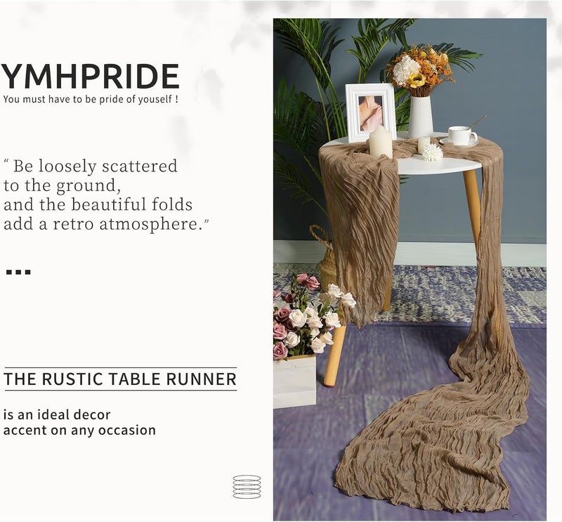 YMHPRIDE 2 Packs Cheesecloth Table Runner Nude, 90x300cm Brown Rustic Gauze Fabric Boho Table Runner, Cheesecloth Wedding Table Decor for Wedding Party Bridal Shower Table Decorations - Image 4