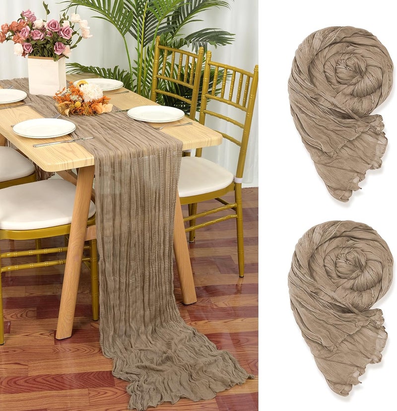 YMHPRIDE 2 Packs Cheesecloth Table Runner Nude, 90x300cm Brown Rustic Gauze Fabric Boho Table Runner, Cheesecloth Wedding Table Decor for Wedding Party Bridal Shower Table Decorations - Image 1