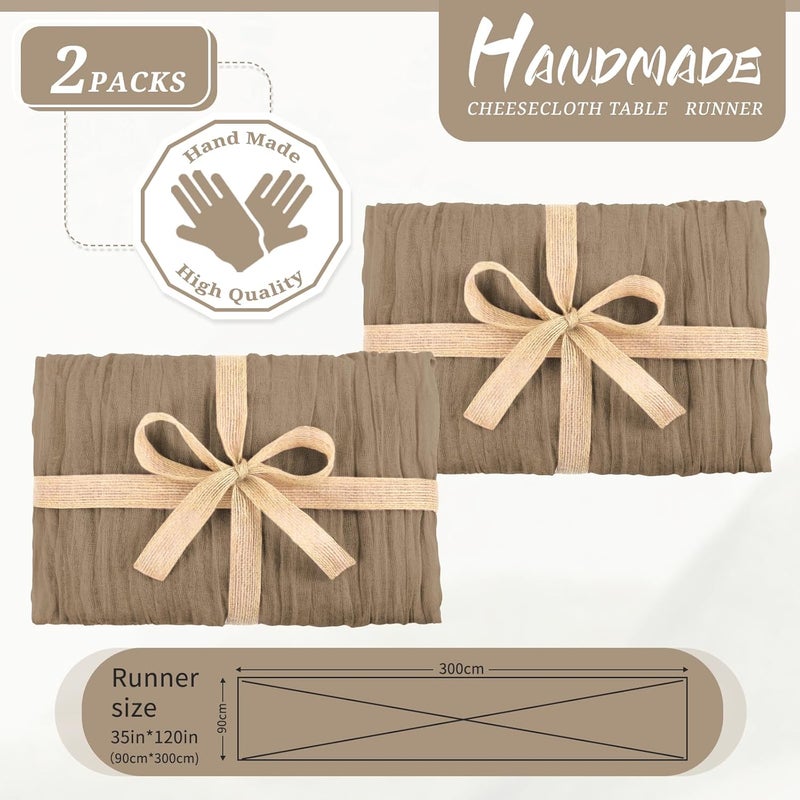 YMHPRIDE 2 Packs Cheesecloth Table Runner Nude, 90x300cm Brown Rustic Gauze Fabric Boho Table Runner, Cheesecloth Wedding Table Decor for Wedding Party Bridal Shower Table Decorations - Image 2