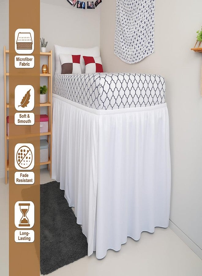 ARLinen تنورة سرير توأم XL من ARlinen، طول إضافي 30 بوصة، ميكروفايبر فاخرة، تصميم 3 لوحات مع زوايا مقسومة، مثالية لغرف نوم الجامعات، بيضاء - Image 2