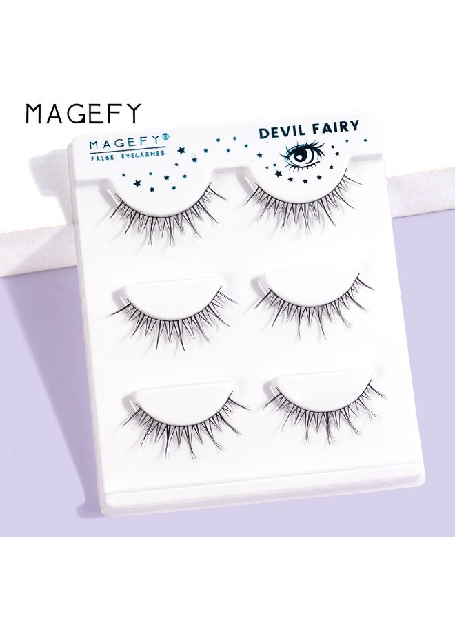 MAGEFY 3 Pairs Pack Light Volume Short Fake Eye Lashes Lashes False Eyelashes Cat Eyes Wispy Natural Faux Mink Lashes - Image 4