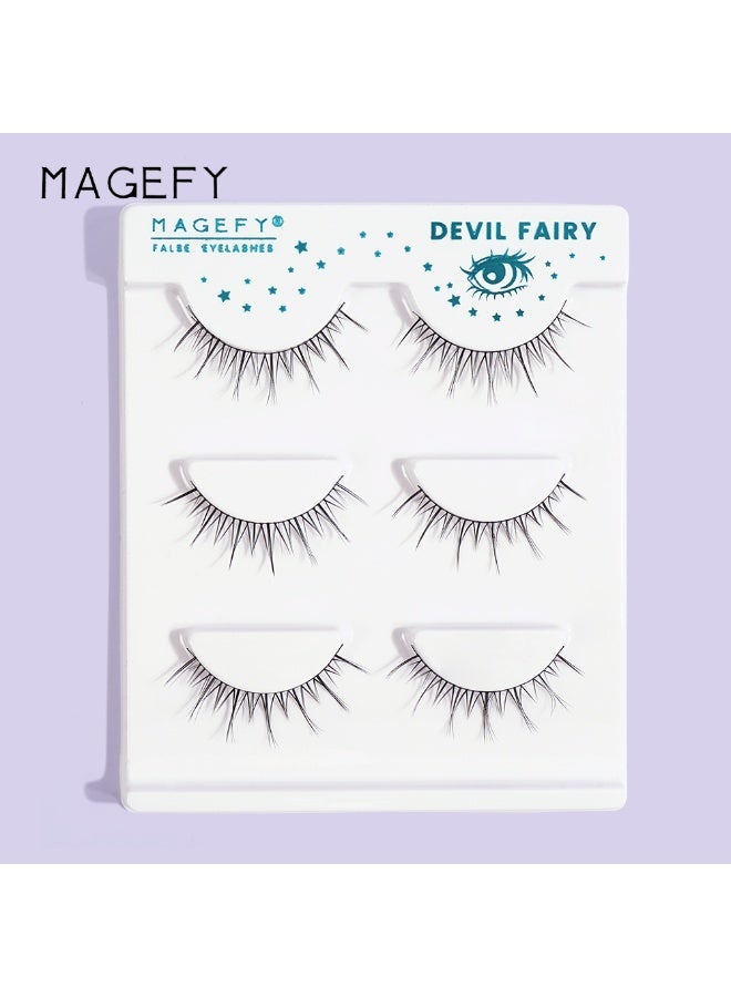 MAGEFY 3 Pairs Pack Light Volume Short Fake Eye Lashes Lashes False Eyelashes Cat Eyes Wispy Natural Faux Mink Lashes - Image 3