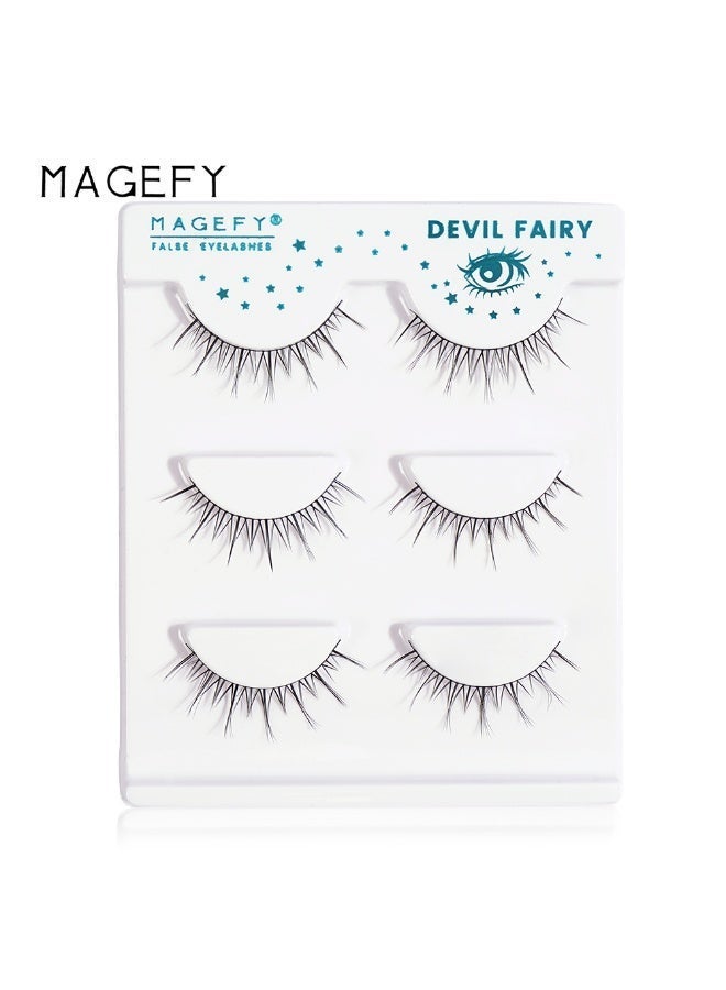 MAGEFY 3 Pairs Pack Light Volume Short Fake Eye Lashes Lashes False Eyelashes Cat Eyes Wispy Natural Faux Mink Lashes - Image 2