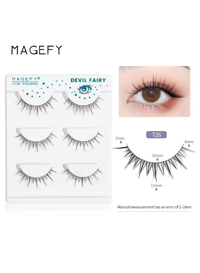 MAGEFY 3 Pairs Pack Light Volume Short Fake Eye Lashes Lashes False Eyelashes Cat Eyes Wispy Natural Faux Mink Lashes - Image 1