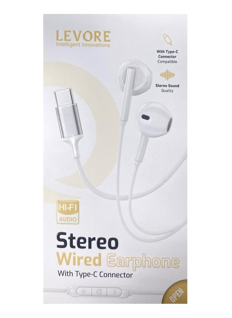 LEVORE - Stereo Wired Earphone With Type-C Connector White - Image 1