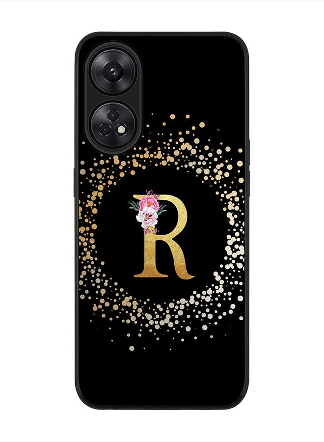 Stylizedd Rugged Black edge case for Reno 8T 4G, Slim fit Rubber Edges Thin Cover -  Custom Monogram Initial Letter Floral Pattern Alphabet - R  (Black ) - Image 1