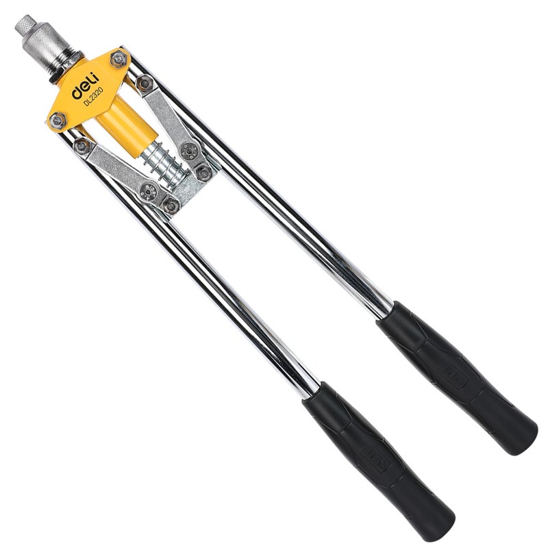 Deli DL2320 17 Non Slip Double Handle Rivet Gun with 3 Nozzle Sizes 32mm 40mm 48mm Durable 35 CrMo Steel Construct Ergonomic Design Precision Riveting for Professional DIY Use 1Pc - Image 1