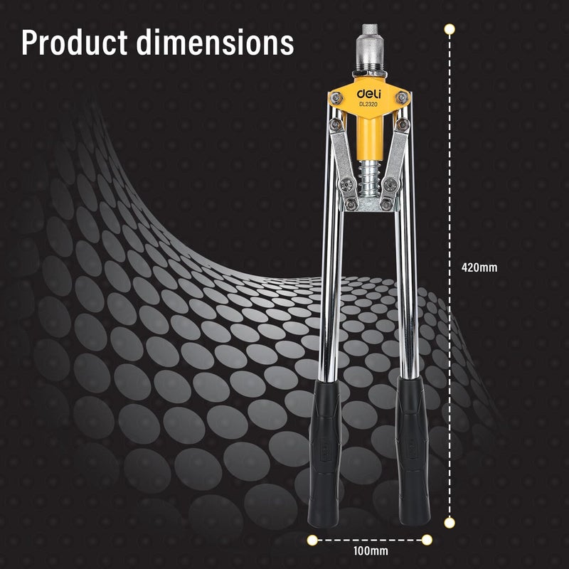 Deli DL2320 17 Non Slip Double Handle Rivet Gun with 3 Nozzle Sizes 32mm 40mm 48mm Durable 35 CrMo Steel Construct Ergonomic Design Precision Riveting for Professional DIY Use 1Pc - Image 3