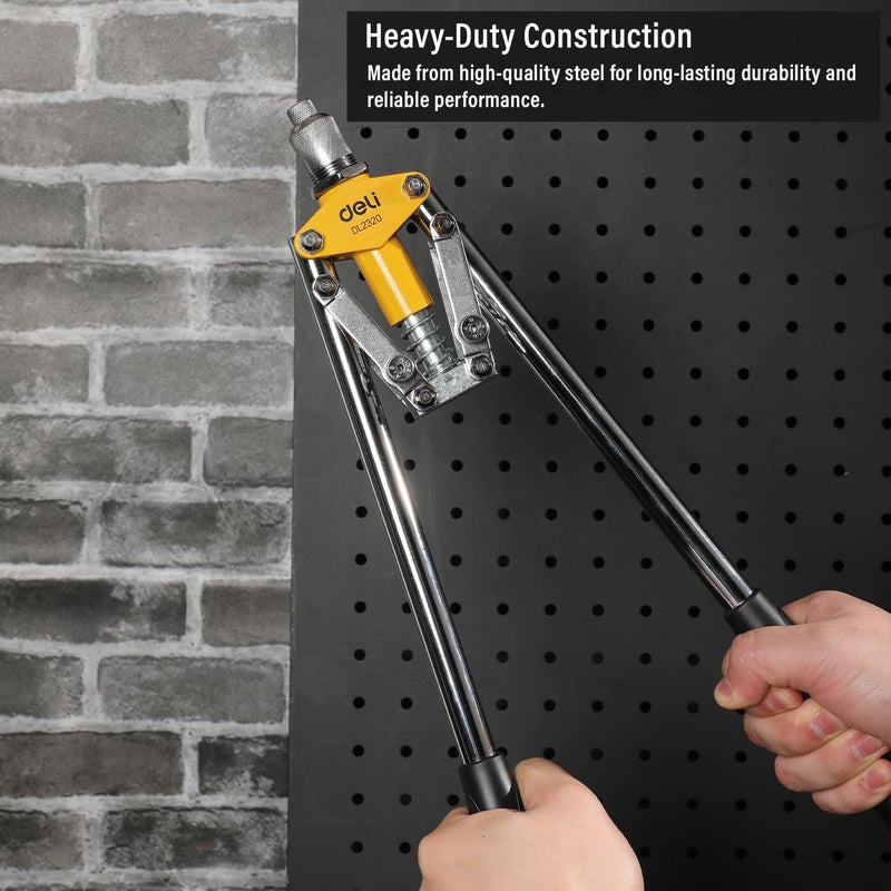 Deli DL2320 17 Non Slip Double Handle Rivet Gun with 3 Nozzle Sizes 32mm 40mm 48mm Durable 35 CrMo Steel Construct Ergonomic Design Precision Riveting for Professional DIY Use 1Pc - Image 4