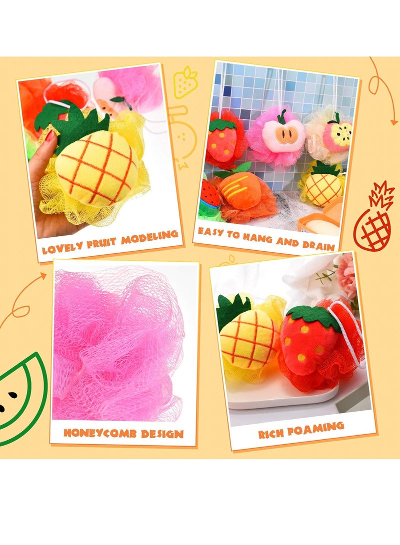 6pcs Bath Puff Soft Bath Sponge Shower Ball Bath Loofah Fruit Shape Mesh Pouf Exfoliation Body Puffs Exfoliate Pouf - Image 3
