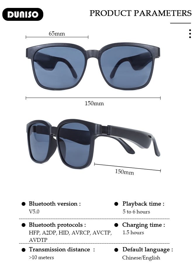 DUNISO Bluetooth Audio Smart Glasses, Blue Light Filter&Polarized Lenses for All Smart Devices Voice Assistant,Lightweight UV Protection Sunglasses ,Fashionable and Comfortable, Indoor Outdoor Entertainment Glasses for Women and Man  - Image 2