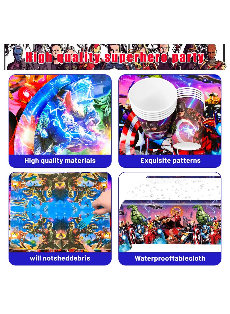 ILovhaprty Super Hero Birthday Decorations for 10 guests, 115pcs Avengers Birthday Party Tableware Set - Superheroes Birthday Party Plates Napkins Tablecloth Balloons Banner Cake Toppers etc Superhero Party Decoration Supplies - Image 4