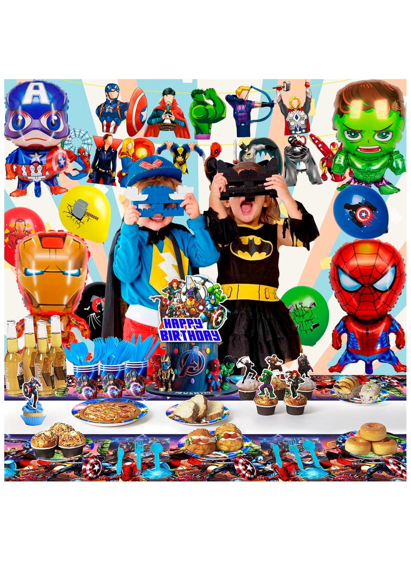ILovhaprty Super Hero Birthday Decorations for 10 guests, 115pcs Avengers Birthday Party Tableware Set - Superheroes Birthday Party Plates Napkins Tablecloth Balloons Banner Cake Toppers etc Superhero Party Decoration Supplies - Image 5