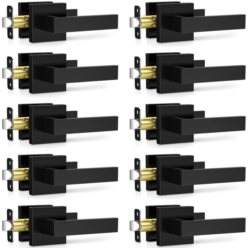 Plustool 10 Pack Matte Black Door Handles Interior, Passage Door Knobs Closet Door Levers for Hallway, Heavy Duty Square Doorknob Non-Locking Handlesets for Left & Right Sided Doors - Image 1
