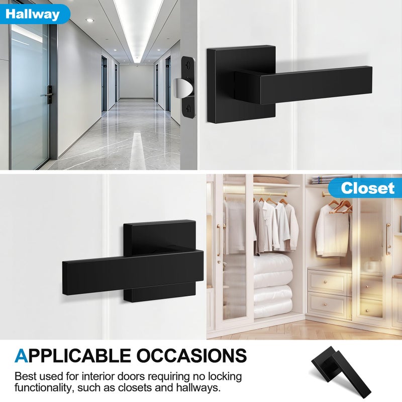 Plustool 10 Pack Matte Black Door Handles Interior, Passage Door Knobs Closet Door Levers for Hallway, Heavy Duty Square Doorknob Non-Locking Handlesets for Left & Right Sided Doors - Image 5