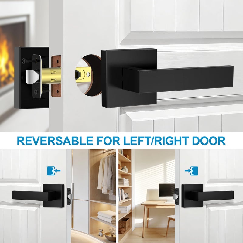 Plustool 10 Pack Matte Black Door Handles Interior, Passage Door Knobs Closet Door Levers for Hallway, Heavy Duty Square Doorknob Non-Locking Handlesets for Left & Right Sided Doors - Image 4